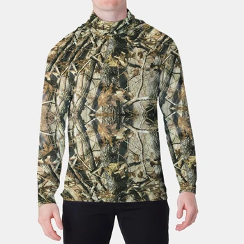 Fishing Hoodie Shirt Men Long Sleeve Sun Protection Trees Hunting Jersey Camisa De Pesca Performance Fish Gear Beach Tops Wear 1