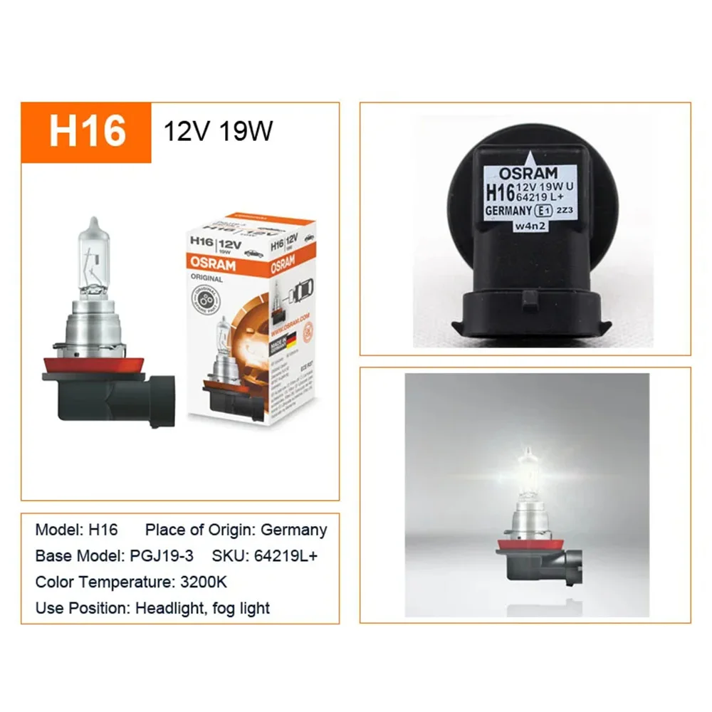 OSRAM H16 PGJ19-3 3200K 64219 Original Line Headlight 12V 19W Fog Light Car Halogen Standard Bulbs ECE Made in Germany 3
