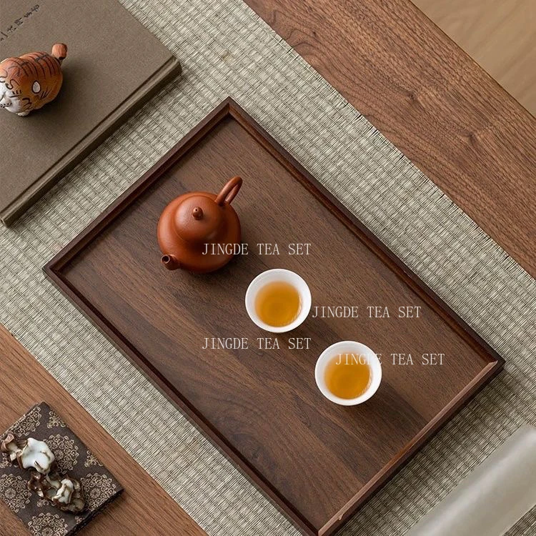 Rectangular Solid Wood Tray Household Wooden Gap Trays Chinese Walnut Colored Storage Tray Grill Pan Plate Fruit Platter