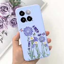 Sunflower Pattern Candy Color Soft Silicone Back Cover for Xiaomi 14 (Pink Green)