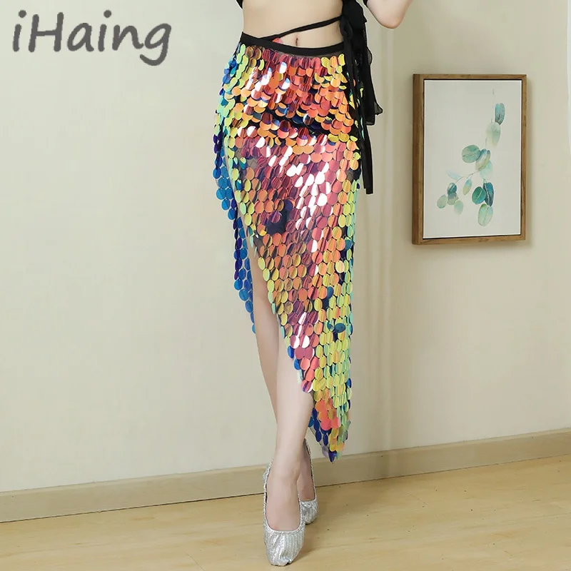 

Womens Sequin Tassel Belly Dance Hip Scarf Mini Skirt Carnival Party Stage Performance Rave Belt Waist Chain Wrap Indain Costume