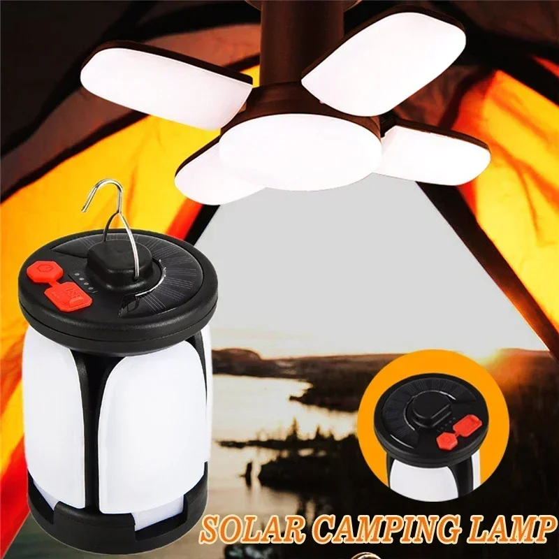Camping Lantern High Power Solar LED Camping Lantern Rechargeable 4500mAh 1000LM Emergency Power Bank Foldable 6 Light Modes for Camping Fishing