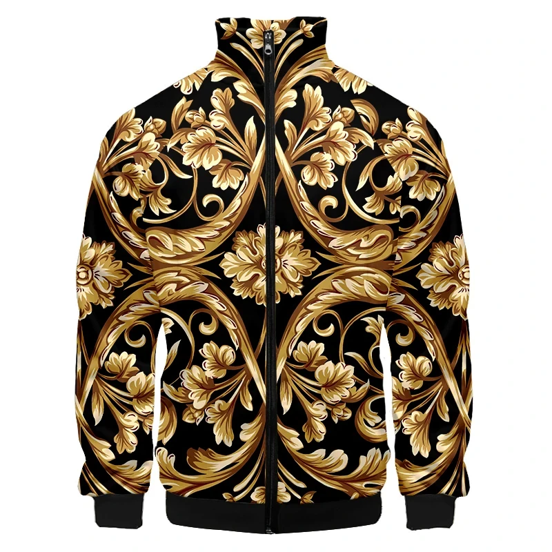 thumbnail image 2 of Nueva chaqueta de lujo con estampado dorado para hombre y mujer, chaqueta bomber para hombre y mujer, chaqueta con bolsillos y cremallera, abrigo de manga larga, chaquetas de primavera, 2 of 5