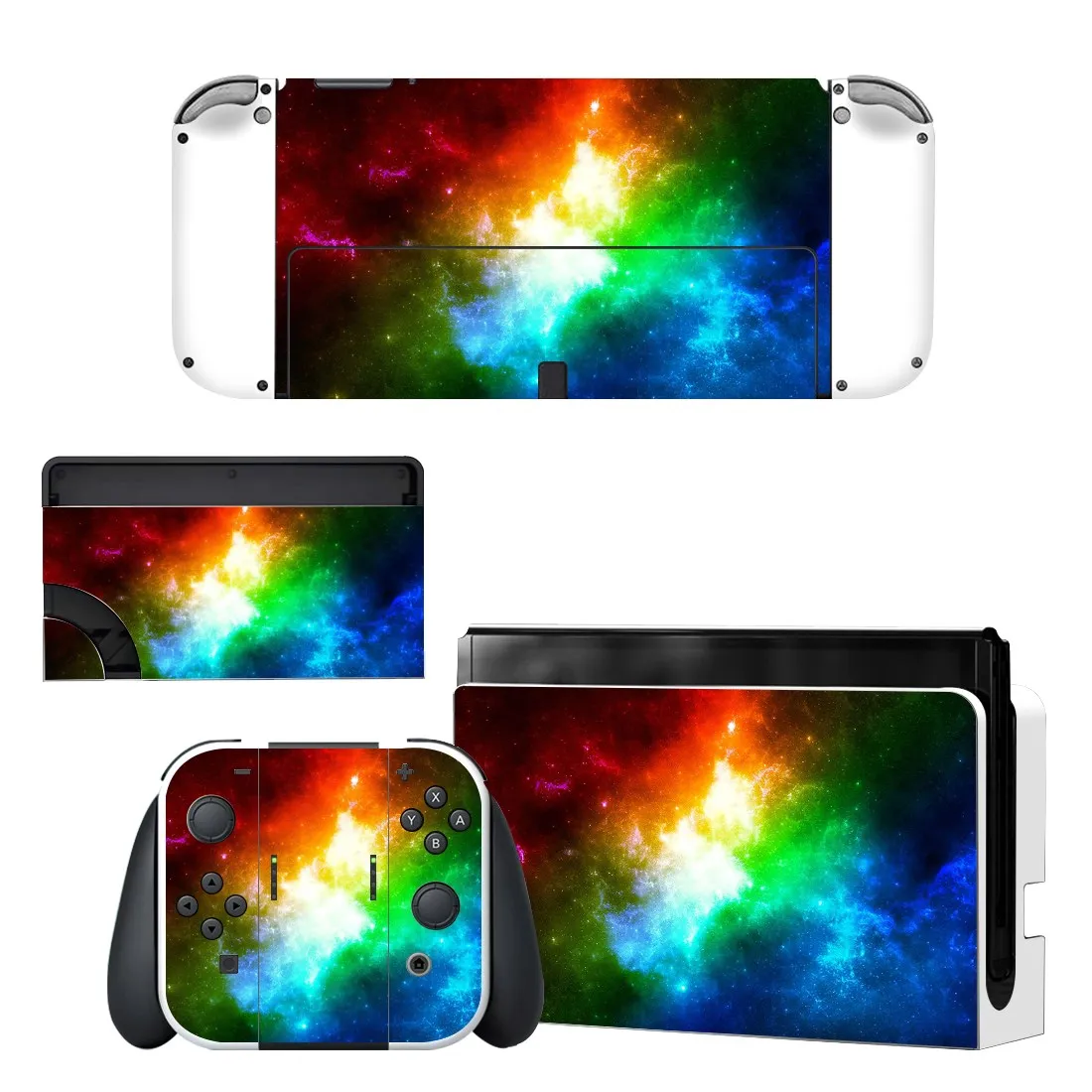 Full Body Protective Cover Skin Decal Compatible Nintendo Switch Oled Game Console Controller Decor 1set Starry Colorful Sticker