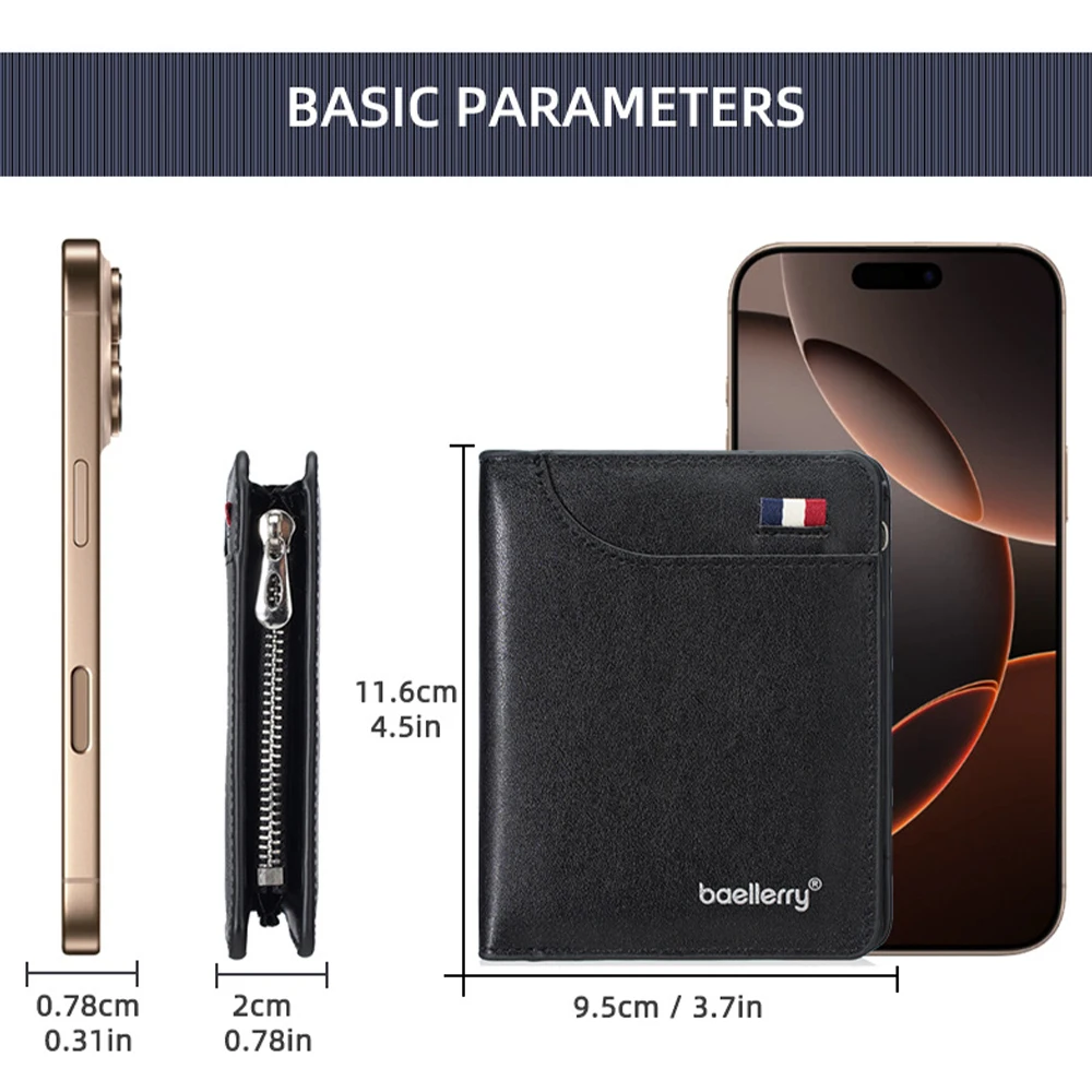 1Pcs Baellerry Men's Short Wallet with Multiple Card Slots + Zipper Coin Pocket, Trendy Men's Gift