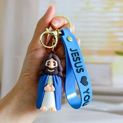 Divine Cartoon Keychains - Adorable Silicone Religious Key Rings with Colorful Straps, Christian - Themed Accessories (1pcs)