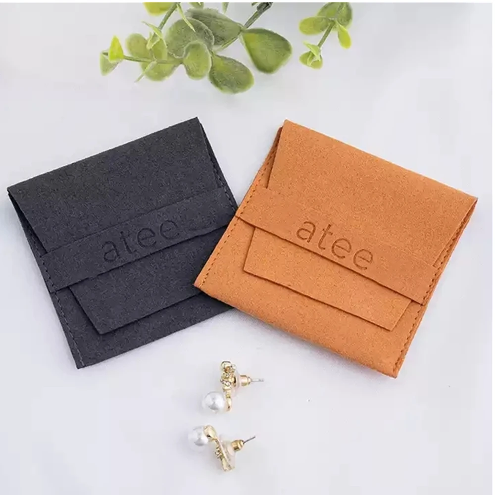 

50PCS Wholesale Emboss Logo Printing Earring Packaging Bag Mini Envelope Suede Microfiber Jewelry Pouch Wedding Party Engagement