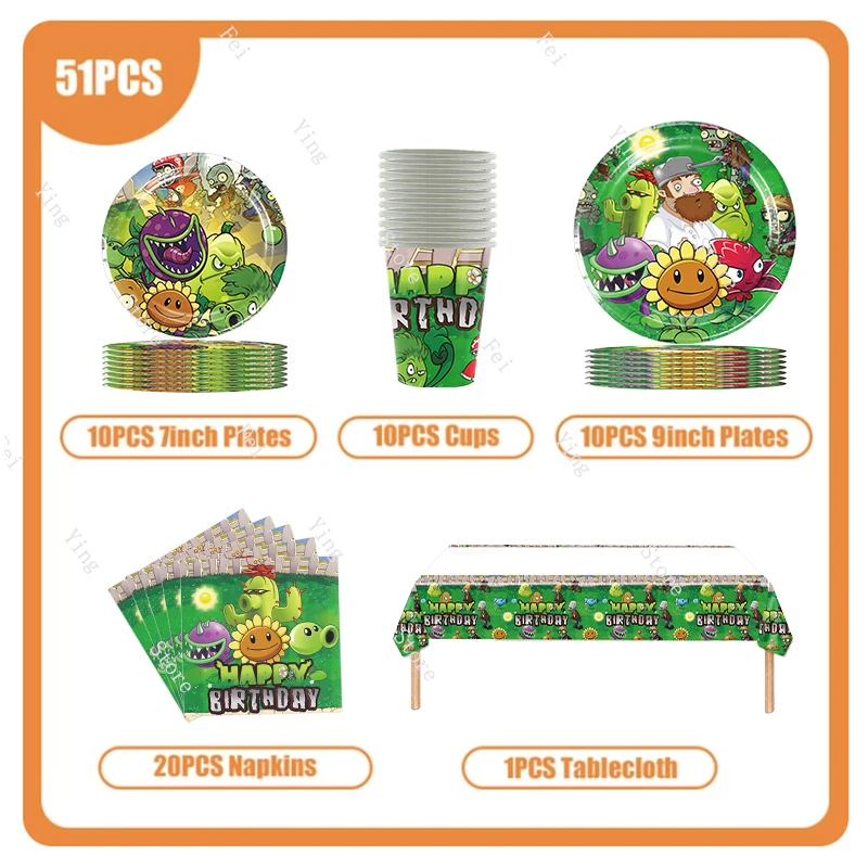 Game P-Plants vs Z-Zombies Birthday Party Disposable Tableware Balloon Background Decoration Children Party Supplies Props Gifts