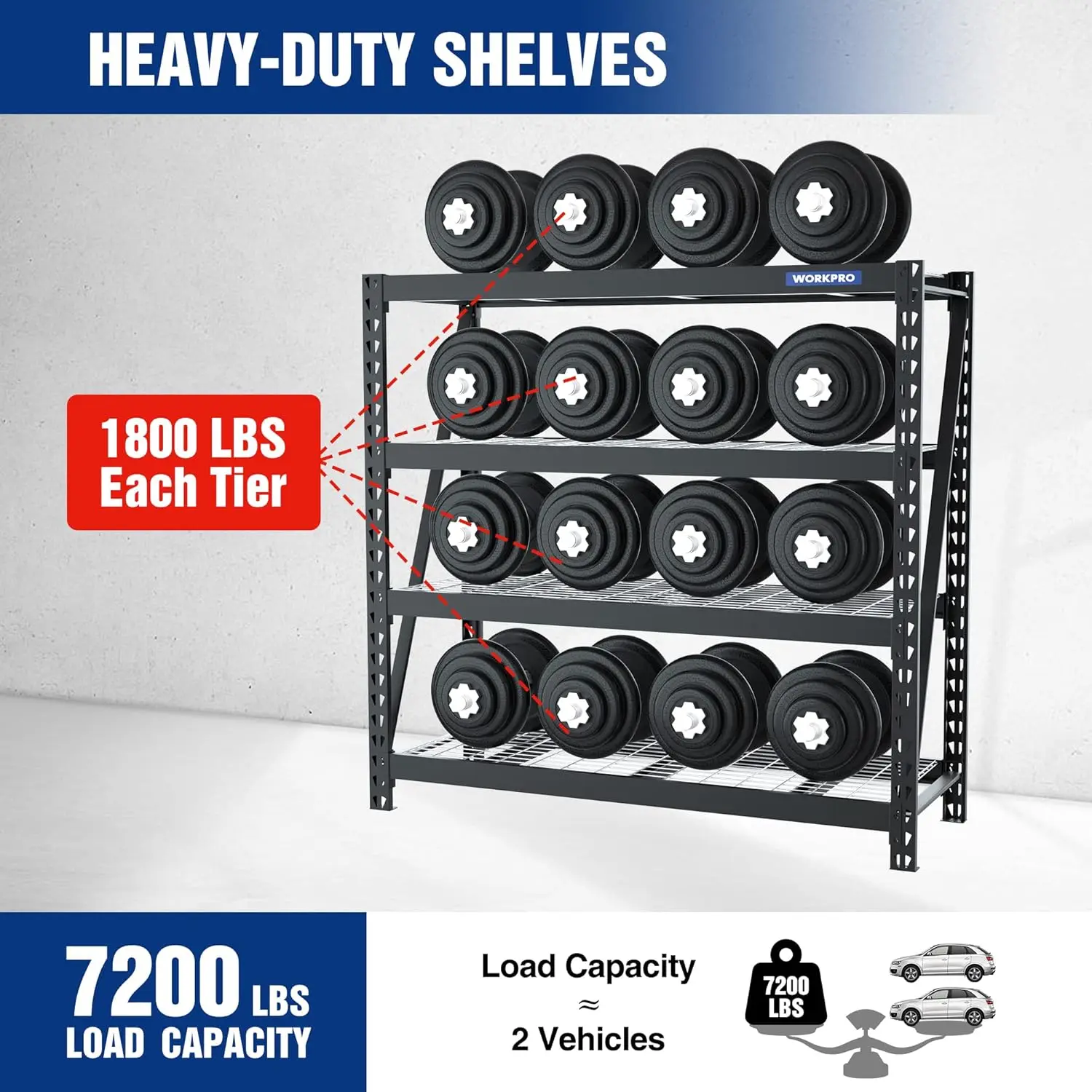 68" Ultra Wide 4-Tier Metal Garage Shelving Unit 68"W x 24"D x 65"H 7200 LBS Capacity, Heavy Duty Storage Utility Rack 3