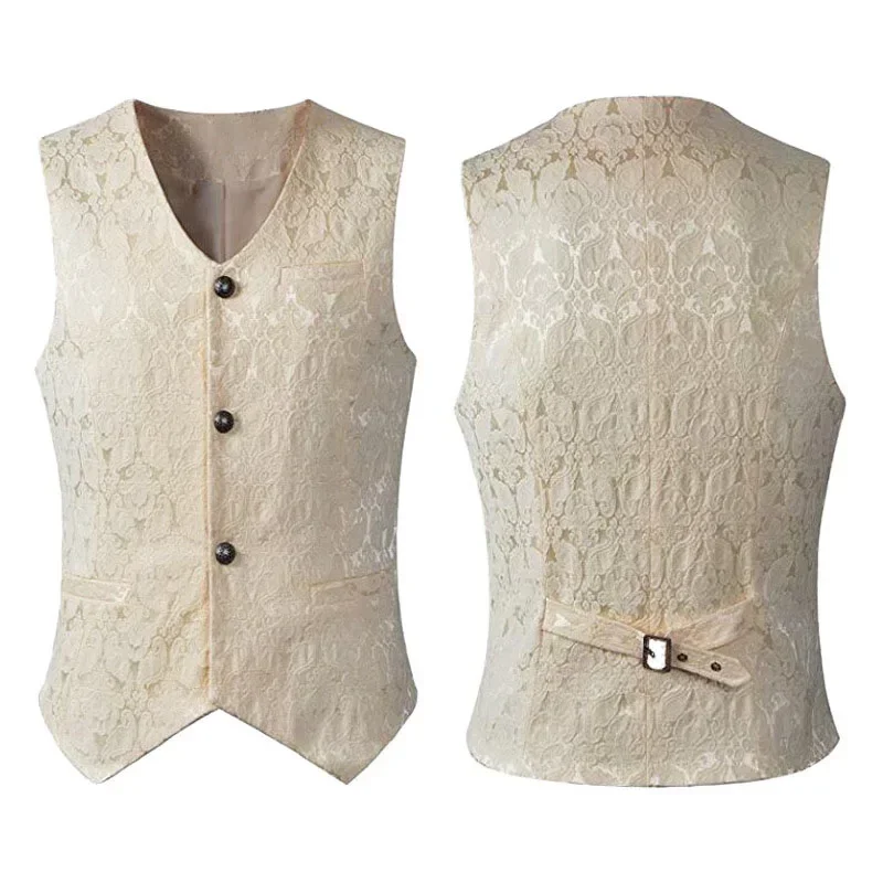 Adult Men Vintage Vest Waistcoat Victorian Black Steampunk Style Gothic Jacquard Swallow Top Noble Costume For Men's Blazer Suit dress vests