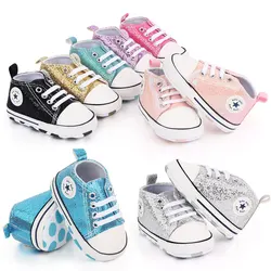 2024 Newborn Sequined Canvas Baby Sneakers Casual Baby Boys Girls Toddler Multi-Color Soft Sole Non-slip Walking Shoes