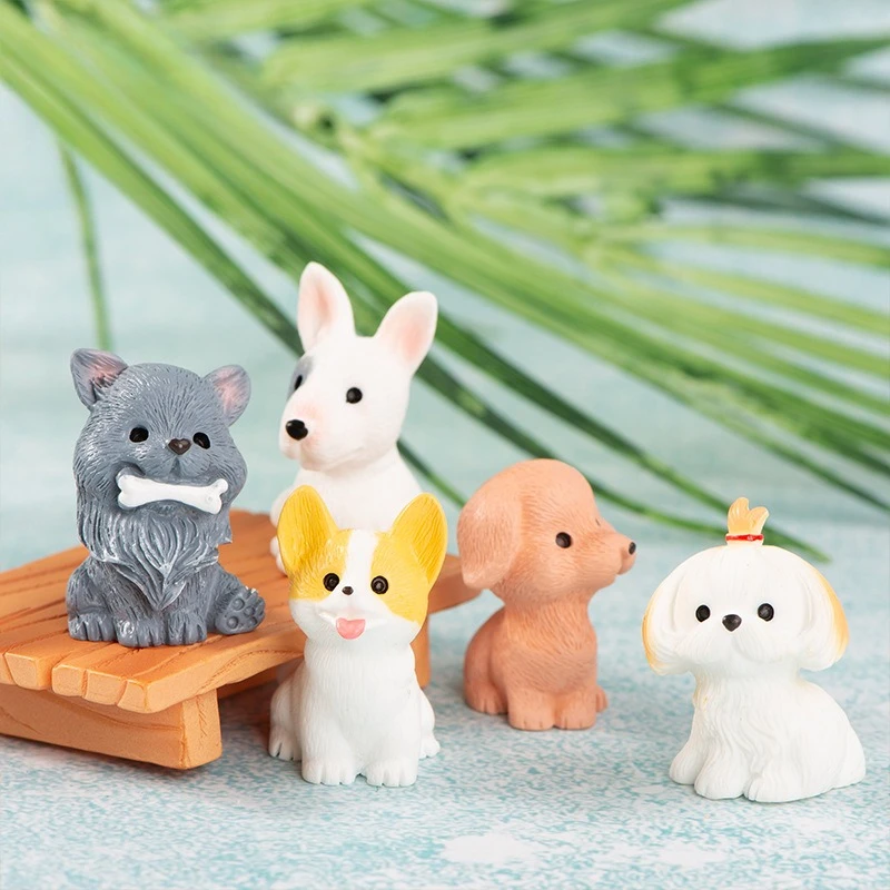 Cute Dog Figurines Miniatures Cartoon Animal Micro Landscape Ornaments Creative Simulation Dog Statue Courtyard Decor
