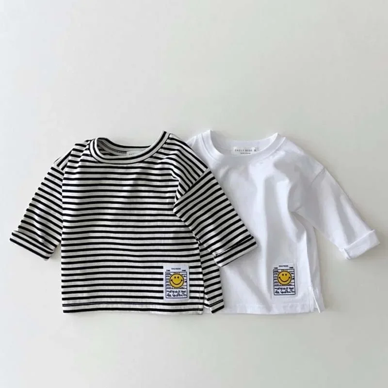 Korean Ins Baby T Shirt Simple Smiling Face Casual T-shirt Autumn Boy's Bottoming Shirt 0-3Year Girl's kids t shirts