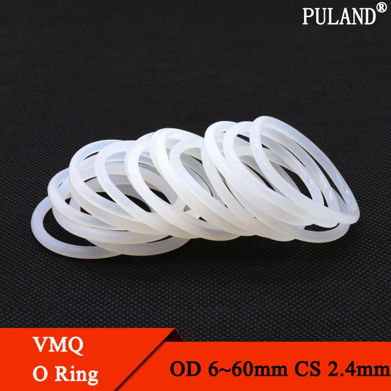 10Pcs White Silicone Ring Gasket CS 2.4mm OD 6 ~ 60mm Food Grade Waterproof Washer Rubber Insulate Ring O-ring rubber Ring