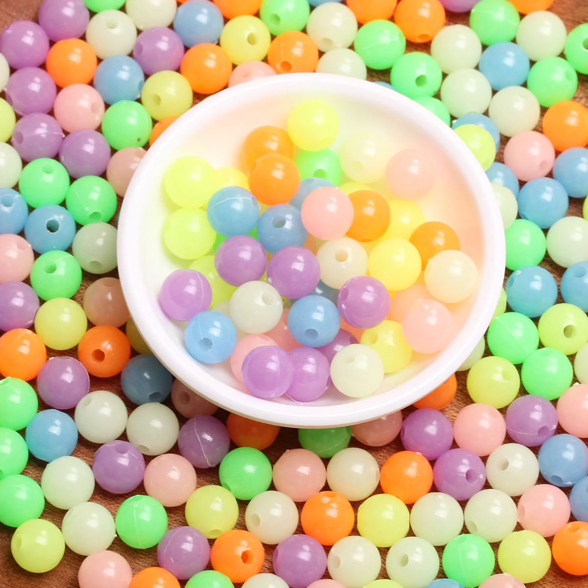 

500g/pack 6mm/8mm/10mm Candy Color Noctilucent Acrylic Round Beads Bracelet Luminous DIY Pendant Jewelry Accessories Wholesale