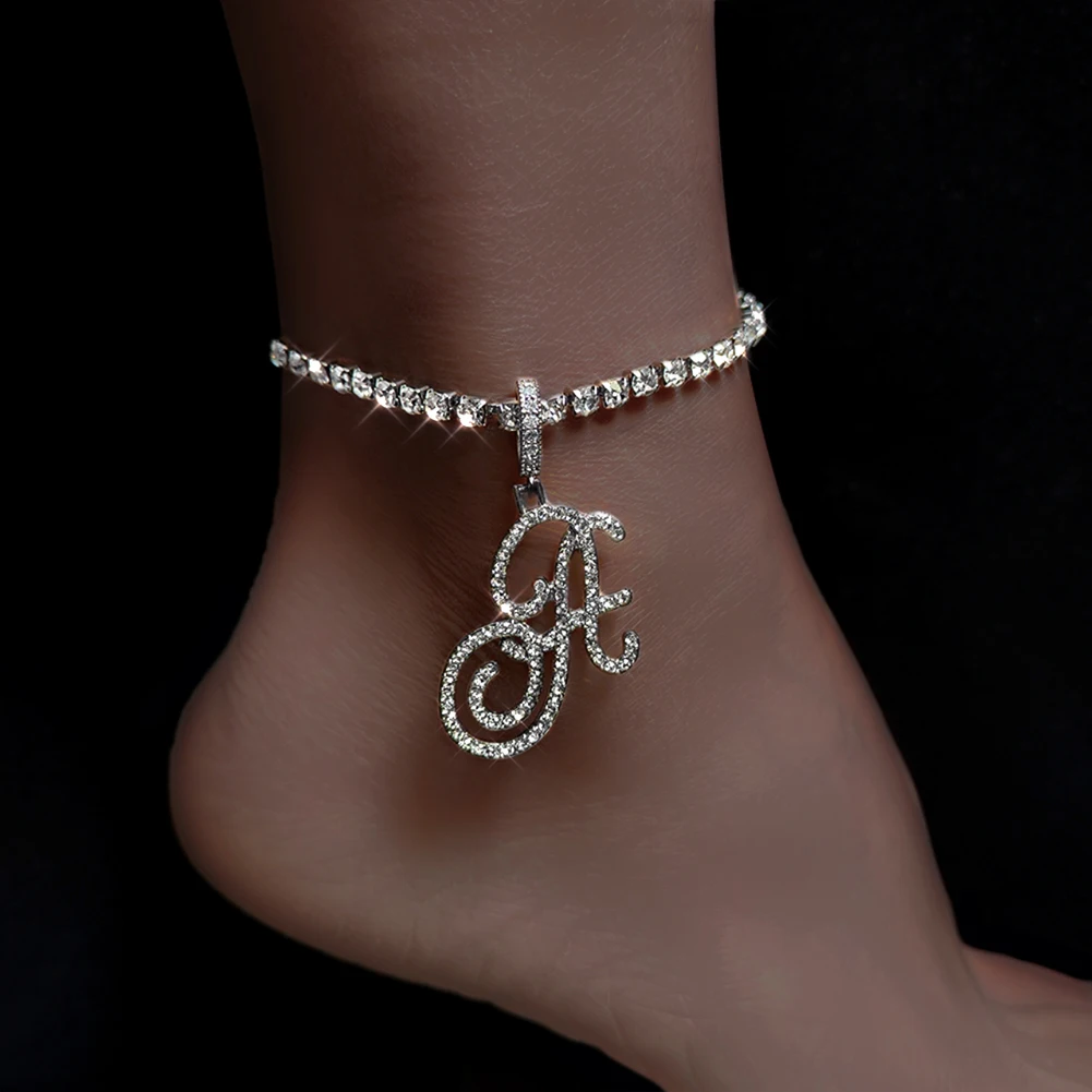 Iced Out Crystal Rhinestones Butterfly Pendants Anklet Chain For