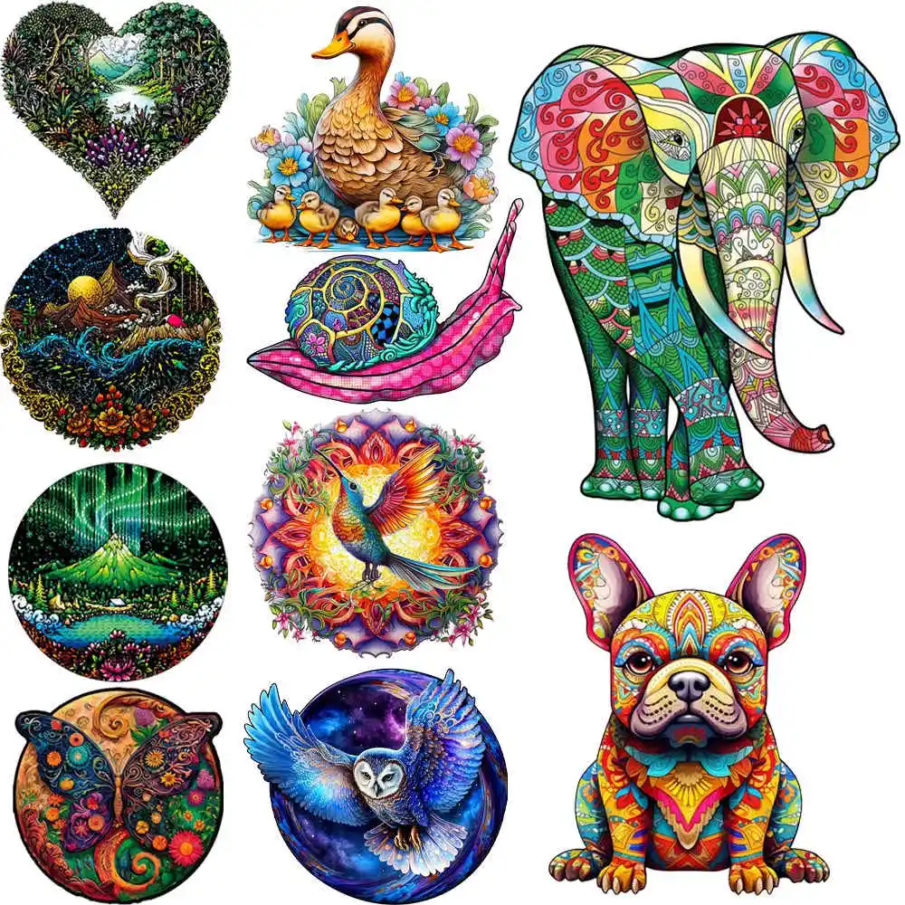 Elephant Wooden Animal Puzzle Party Games Holiday Educational Gift for Kids Intelligent Wood Jigsaws Toys Duck Dog Puzzles wooden jigsaw puzzles wooden puzzle toys educational puzzles
