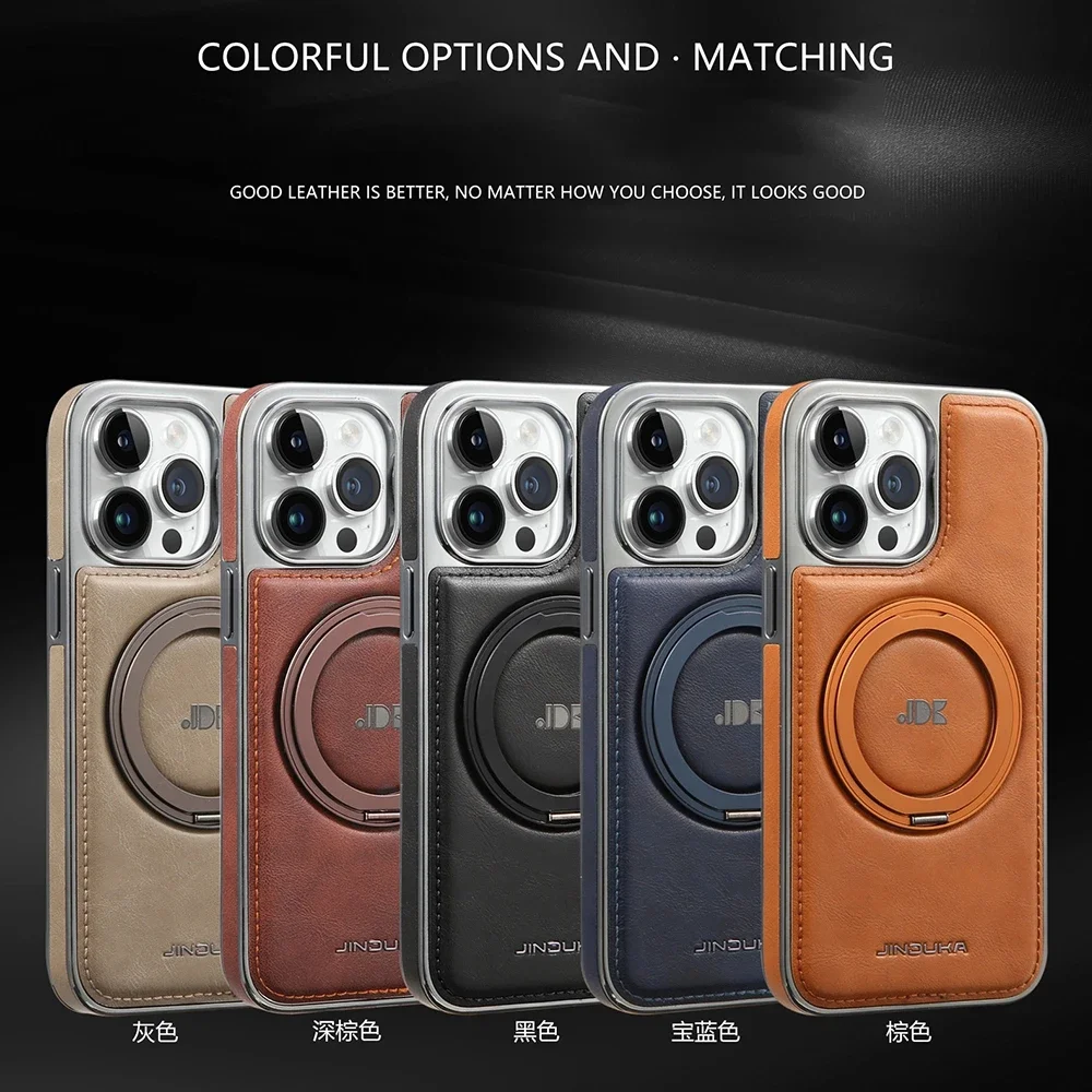 Premium Magnetic Leather Phone Case with Kickstand and MagSafe Compatibility