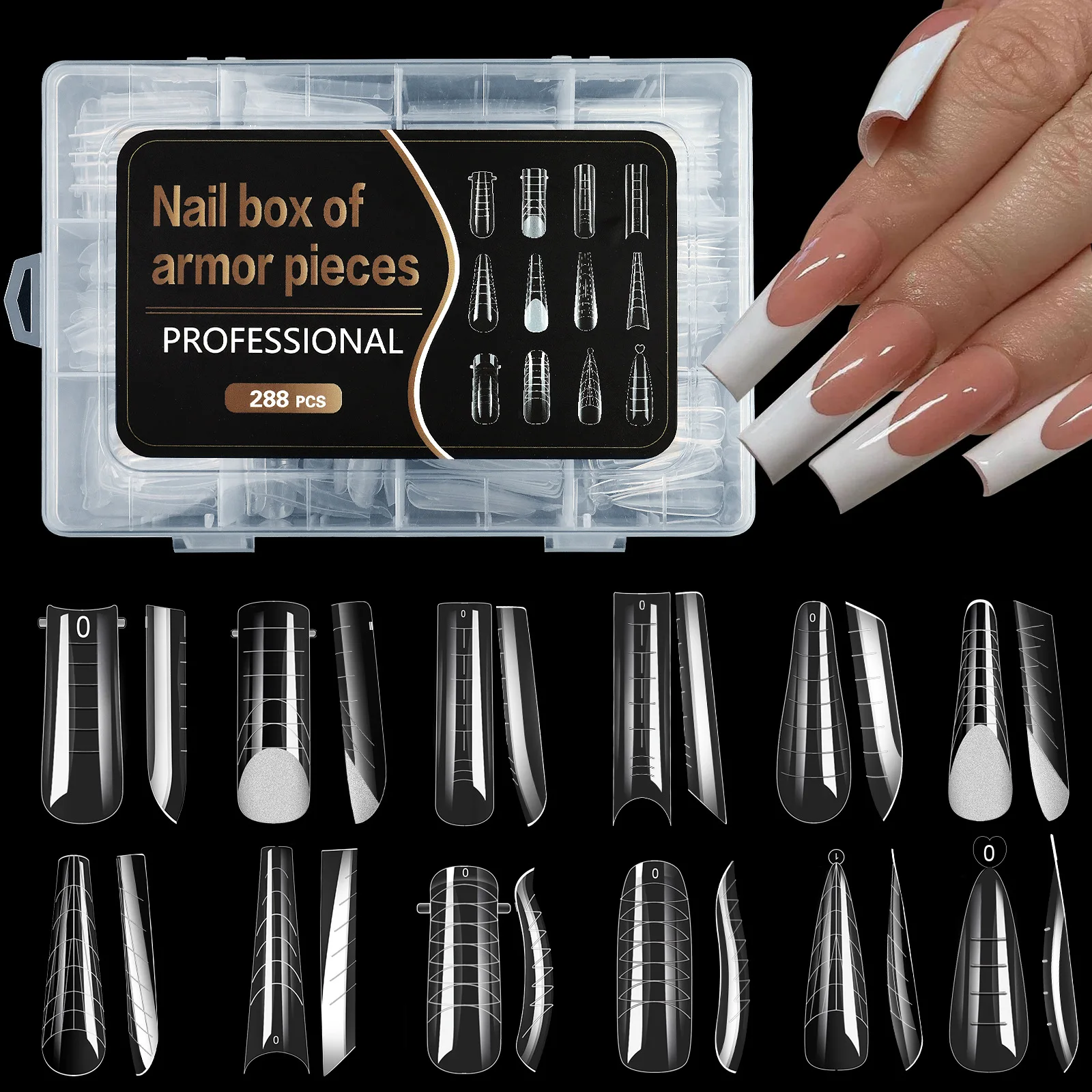 288 unids/caja, juegos de puntas de uñas postizas de formas duales para extensión de Gel, molde de uñas francesas de construcción rápida, almohadillas de silicona suaves, herramientas de manicura