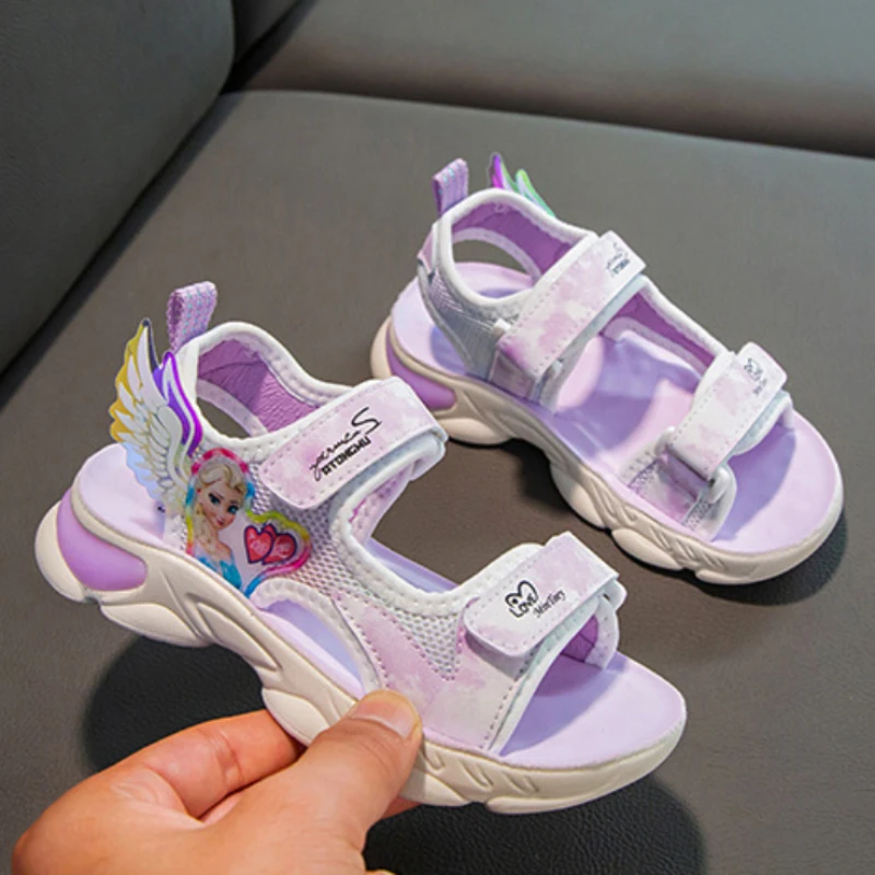 Disney Frozen Elsa Princess Girls Sandals Summer Children's Sports Beach Pink Purple Girls' Soft Shining Shoes Size 26-37 kids shoes children sandals kids sandals beach shoes