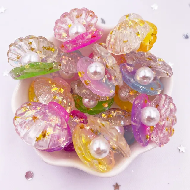 10 db Csillogó Színes Gyanta 3D -S Nyitott Gyöngyhéjú Lapos Cabochon Scrapbook Diy Kiegészítő Otthoni Dekoráció Figurák Kézműves Om136