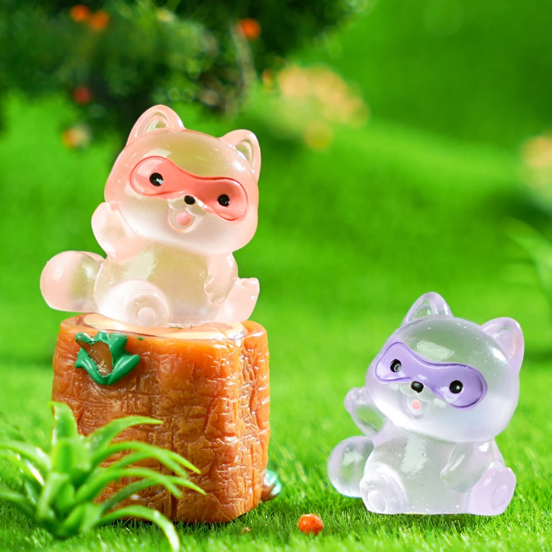 10/20/50PCS 소형 너구리 홈 장식 DIY 액세서리 밤에 빛나는 미니 팬더 글로우 인형 집 요정 정원 장식
