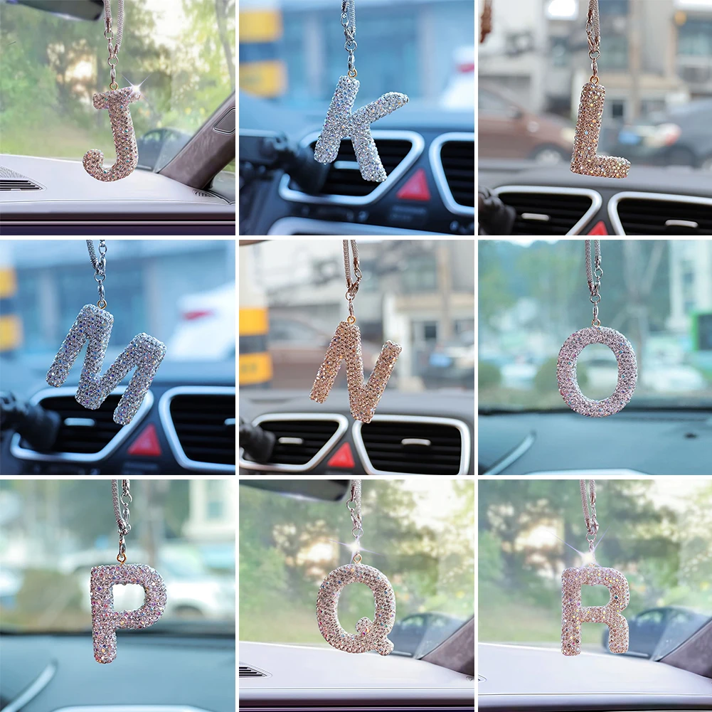 3D 알파벳 A-O 자동차 인테리어 액세서리 장 걸이 장식 여성용 라인스톤 블링블링 자동차 백미러 펜던트 드롭