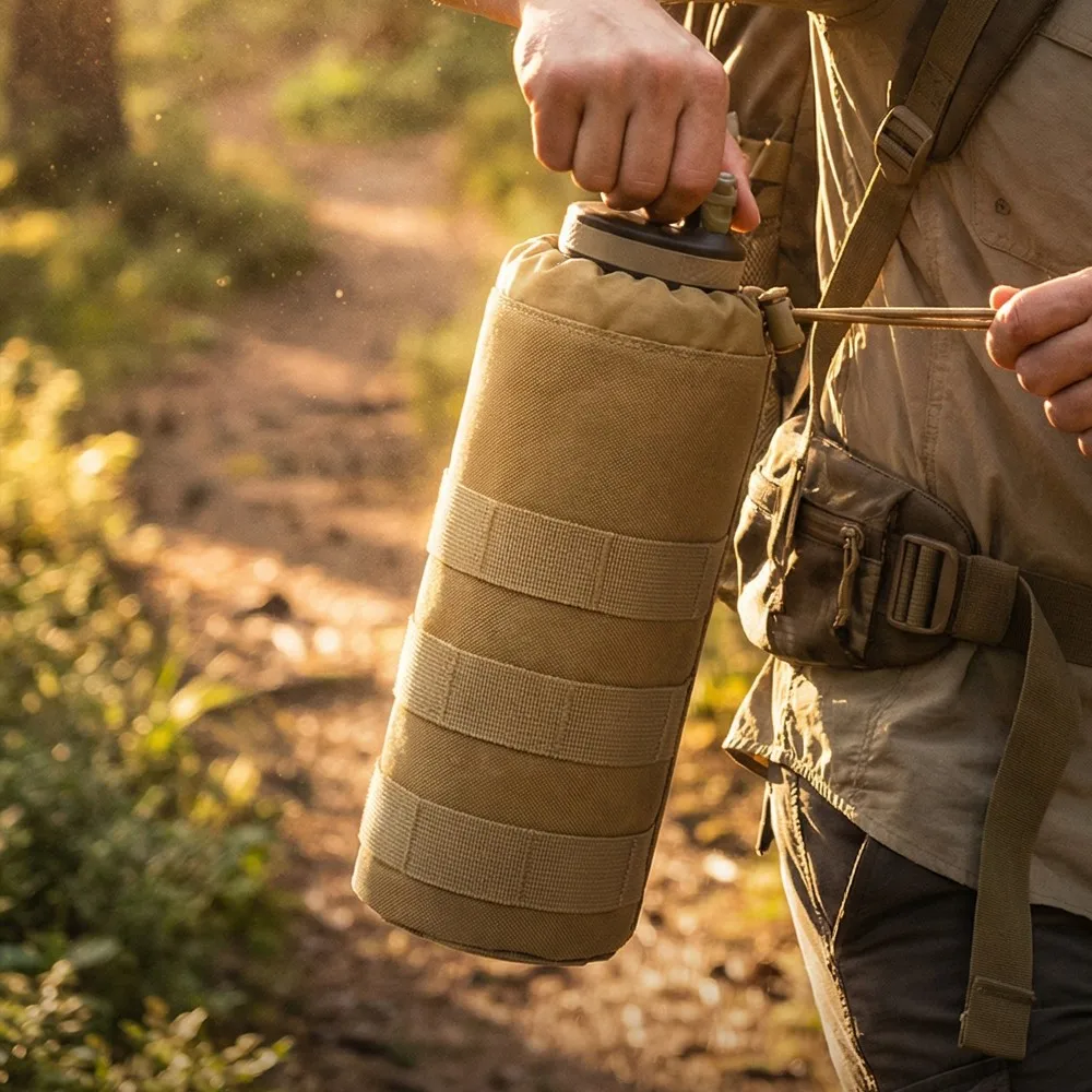 새로운 MOLLE 전술 물병 홀더 600D 나일론 드로스트링 물병 파우치, 야외 사냥 하이킹 캠핑용, 6가지 색상