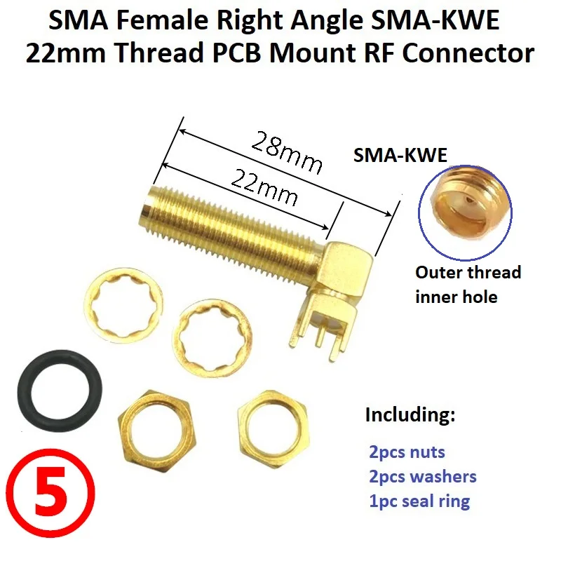 SMA 커넥터 4핀 SMA 암 SMA-KWE 직각 PCB 솔더 마운트 안테나 소켓 90도 스루홀 플러그 동축 커넥터