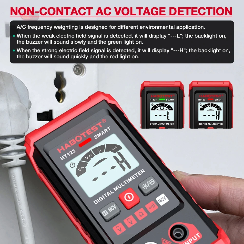 HABOTEST HT123 Smart Digital Multimeter AC/DC Voltage Resistance Continuity Measurement Tester NCV Multimeter with Backlight