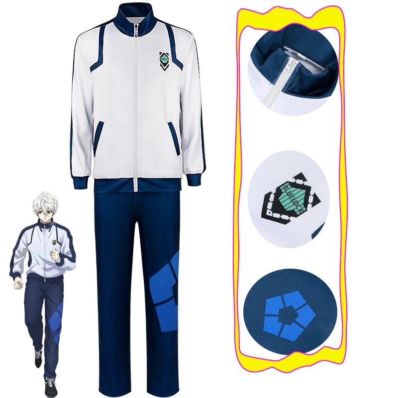 

Костюм для косплея исаги Йоичи из аниме Blue Lock, спортивная одежда с принтом и синим замком Nagi Seishiro, с молнией