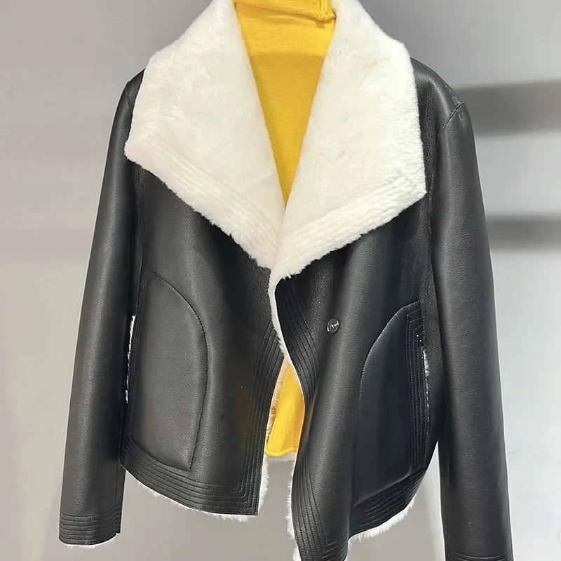 

2024 Natural Sheepskin Fur Coat Warm Winter Jacket Women Short Coats and s Female Korean Loose Leather ZT083