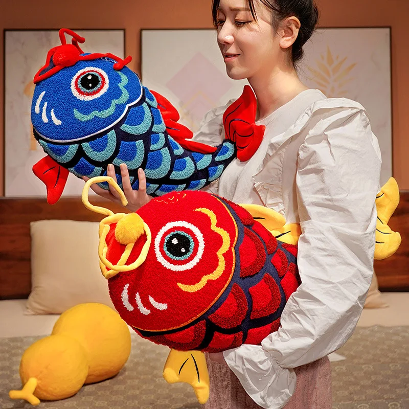 Joy Chinese Traditional Lion Dance Cushion Koi Fish Embroidery Pillow Gold Ingot Cushion Sofa Chair Car Home Wedding Lucky Decor 4