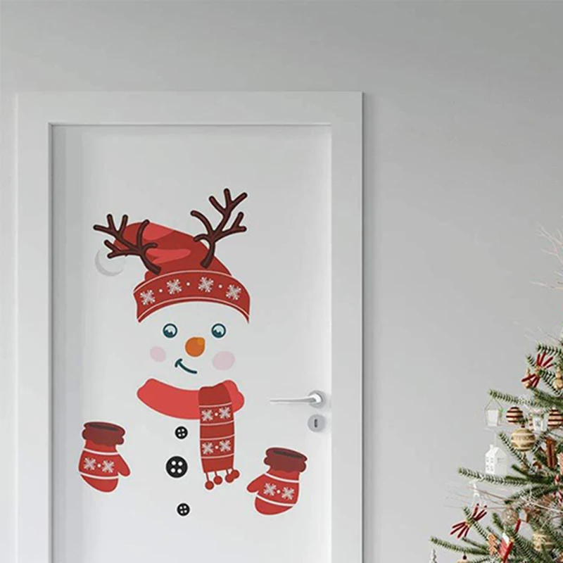 Wall Stickers Self Adhesive Stickers Kitchen Wall Sticker Door Window Refrigerator Stickers Cartoon Snowman Christmas Funny Kitchen Holiday Home Decoration