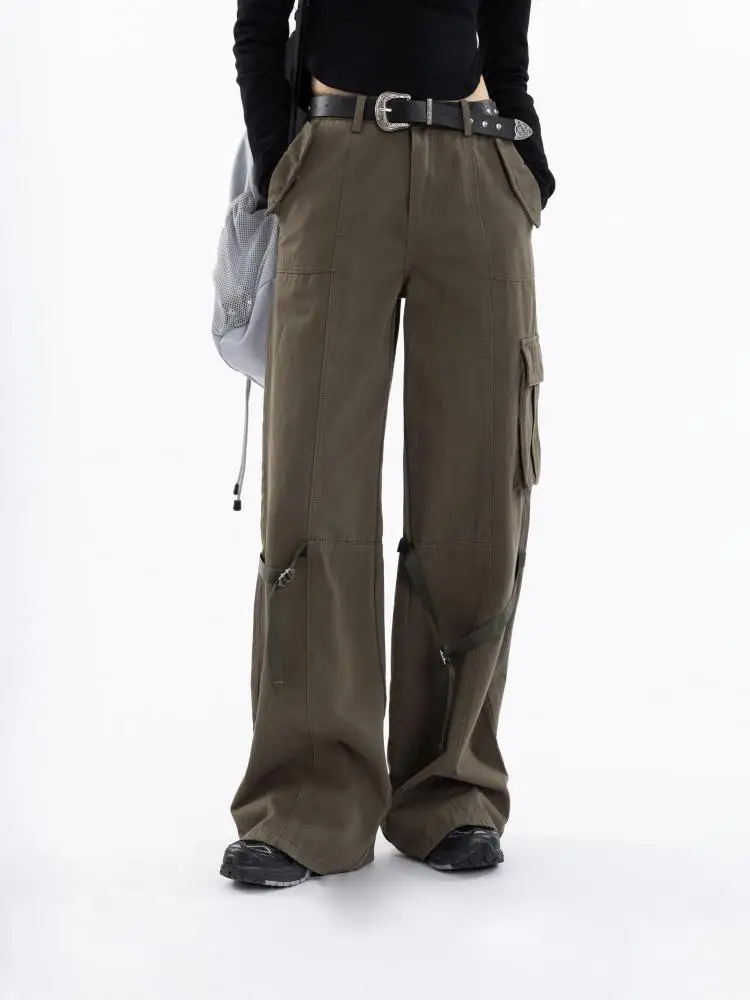 

Streetwear Straight Loose Cargo Pants Women Steampunk Baggy Pockets Wide Leg High Straight Y2k Sweatpants Trousers 90s
