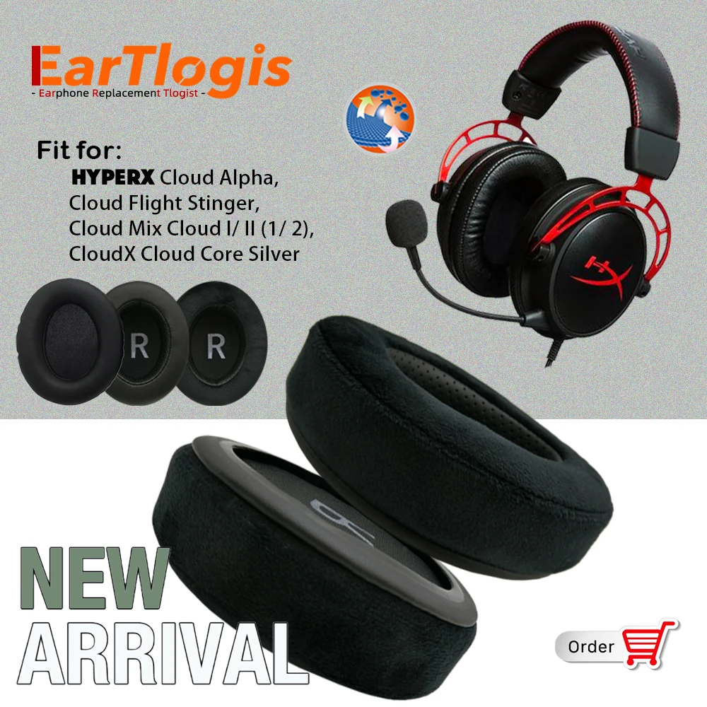 

EarTlogis Replacement EarPads for HyperX Cloud Alpha Cloud Flight Stinger Mix Cloud I/ II (1/ 2) CloudX Cloud Core Silver