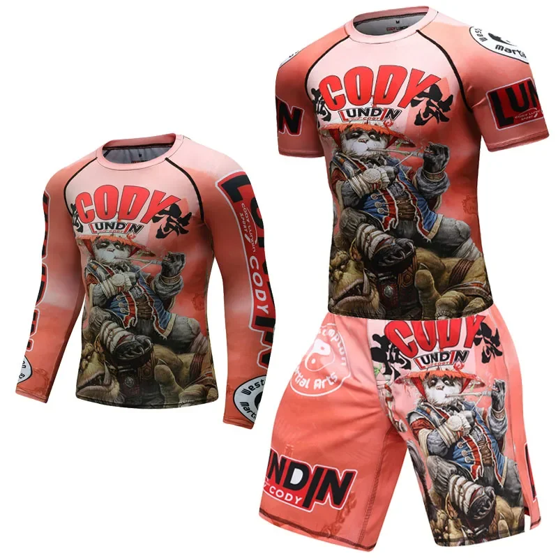 BJJ Jiu Jitsu MMA T-Shirts Pants Shorts Rash Guard Swimming Surfing Rashguard 4pcs set Men's Sport Boxing Bjj Gi MMA Muay Thai
