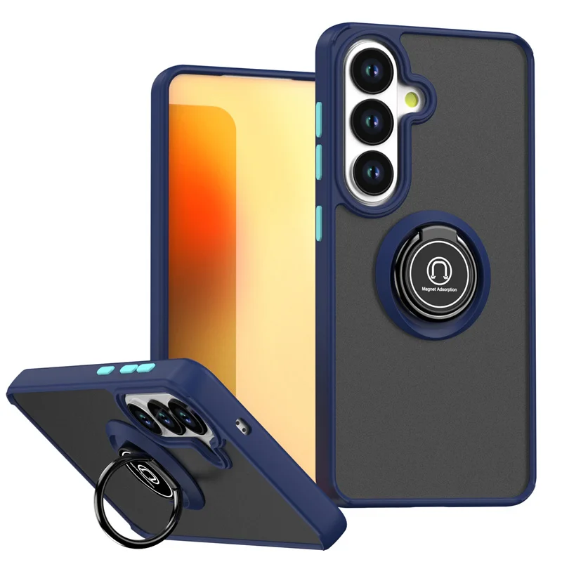 Luxury Shockproof Armor Phone Case with Magnetic Ring Stand Holder and Clear Cover