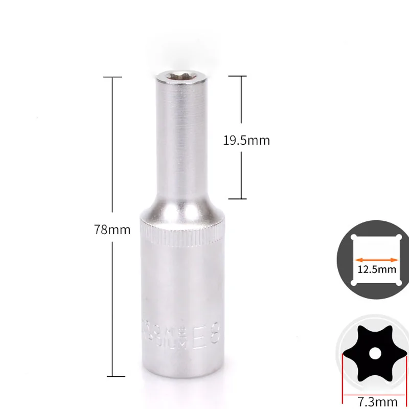Lengthening Torx Star Wrench Socket 1/2" Drive 78mm Deep E-type Socket E8 E10 E11 E12 E14 E16 E18 E20 E22 E24 Ratchet Sockets