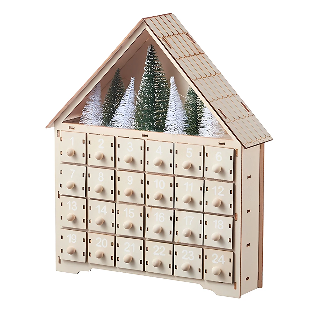 Wooden LED Reusable Advent Calendar with Drawers Countdown To Christmas Calendar DIY for Adults Kids Gifts Holiday Decoration