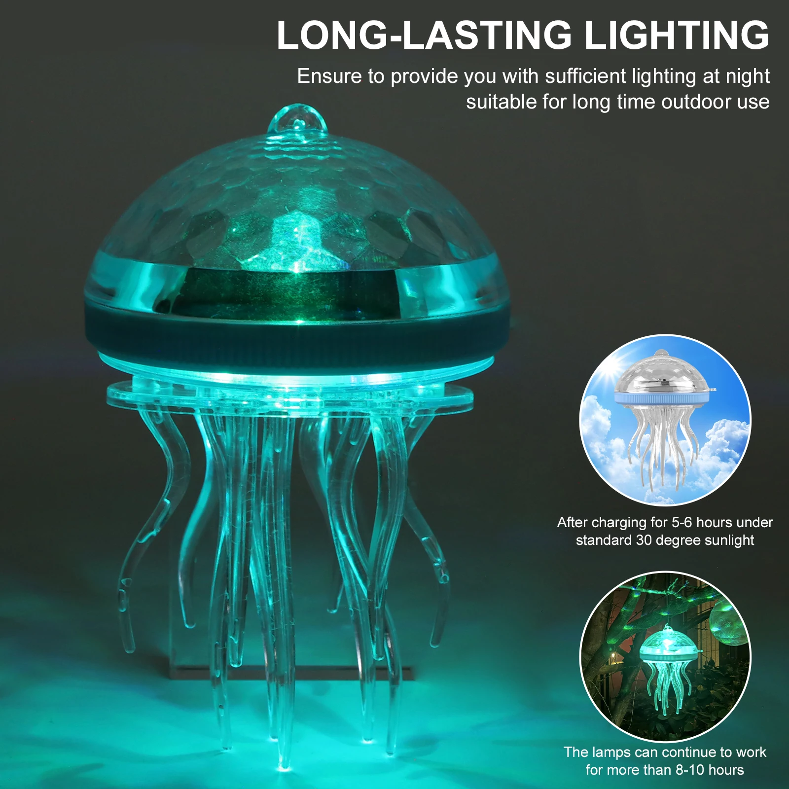 Solar Jellyfish Pool Light Dynamic RGB Color Changing Rechargeable Hanging Light Dimmable Night Light for Bathtub Pool