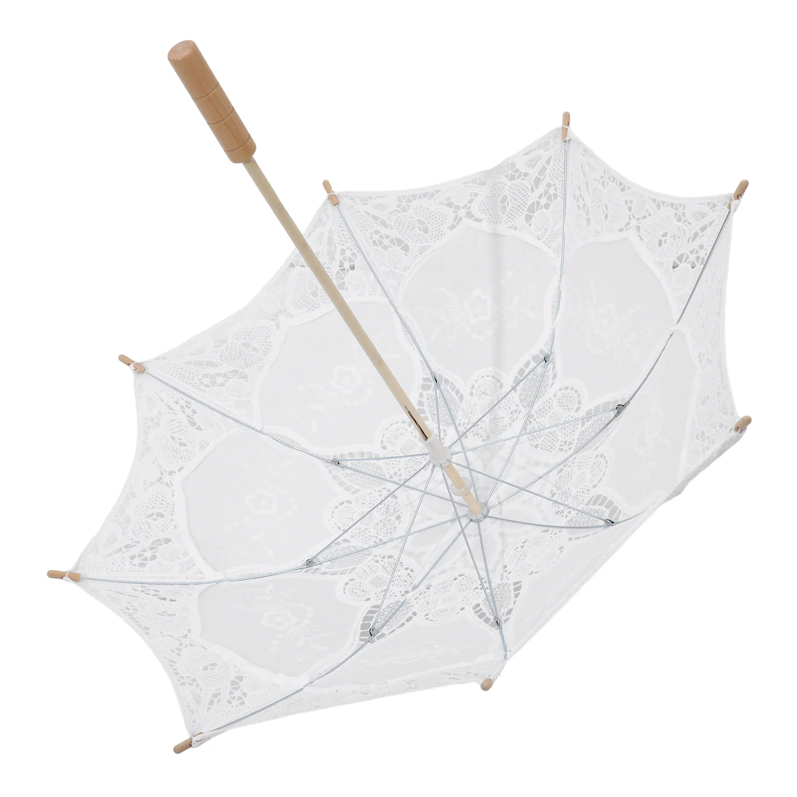 

Bridal Wedding Lace Parasol White Umbrella Vintage Handmade Boho Bamboo Handle Tea Party Decorative