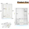 75” Tall 3 Doors Armoire Wardrobe Closet with 2 Drawers and LED Lights, with Shelves and Hanging Rod, Wardrobes 2