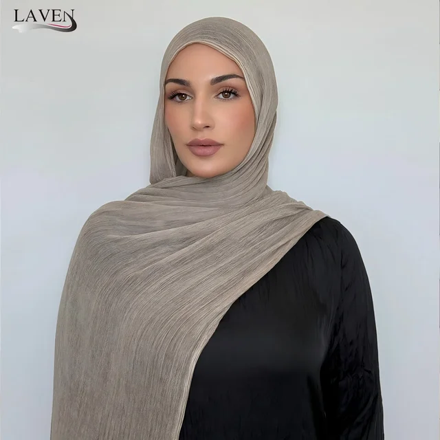 107124-b48a45.png Nouveauté froissé rayonne Hijab femmes musulman écharpe châles solide Foulard enveloppes grande taille plaine islamique Turban bandeaux Foulard