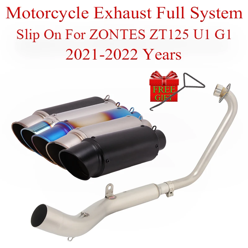 

Slip On For ZONTES ZT125 U1 G1 2021 2022 Motorcycle Exhaust Full Systems Front Link Pipe Modified Moto Escape Muffler Stainless