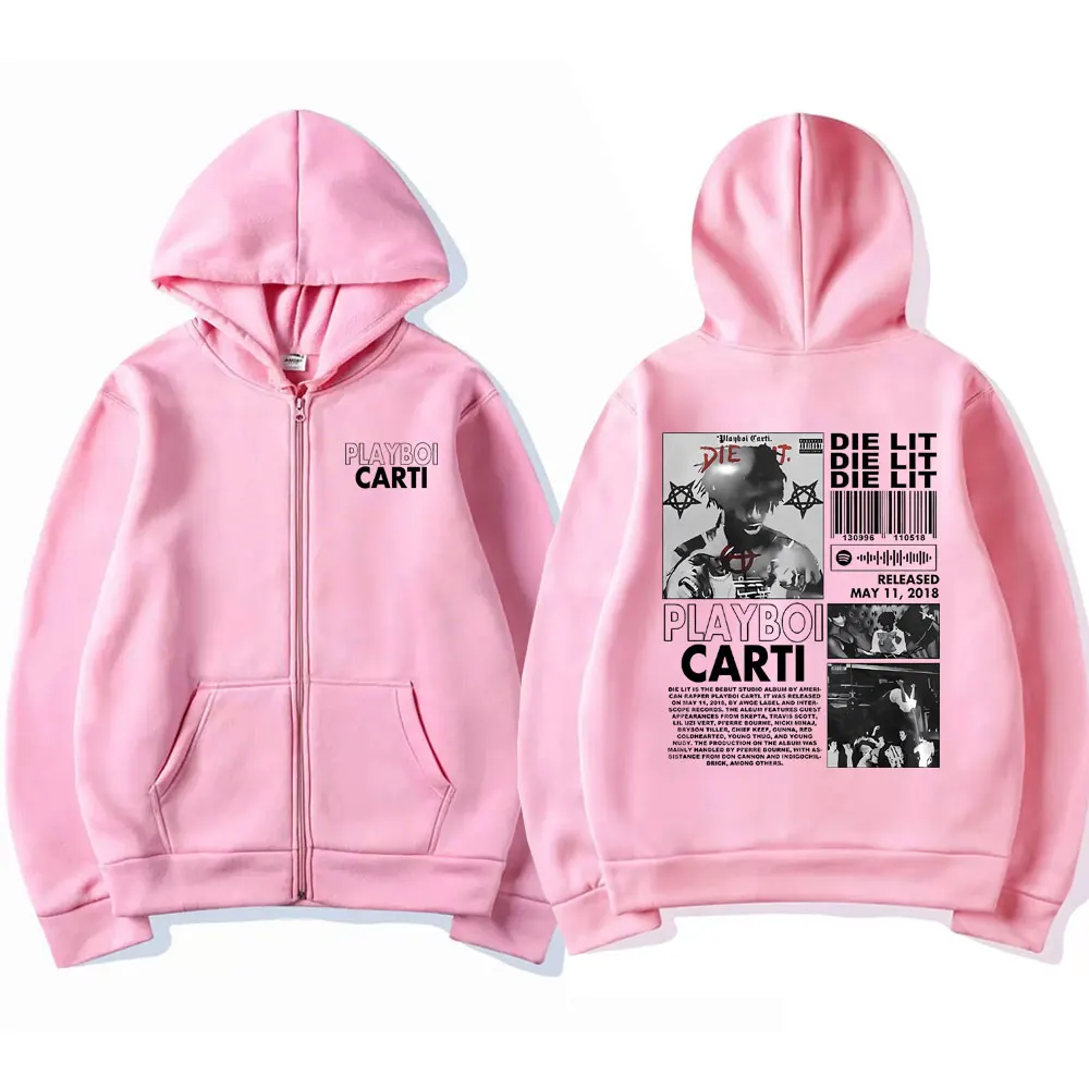 Rapper Playboi Carti Die Lit Graphic Print Zipper Hoodie Male