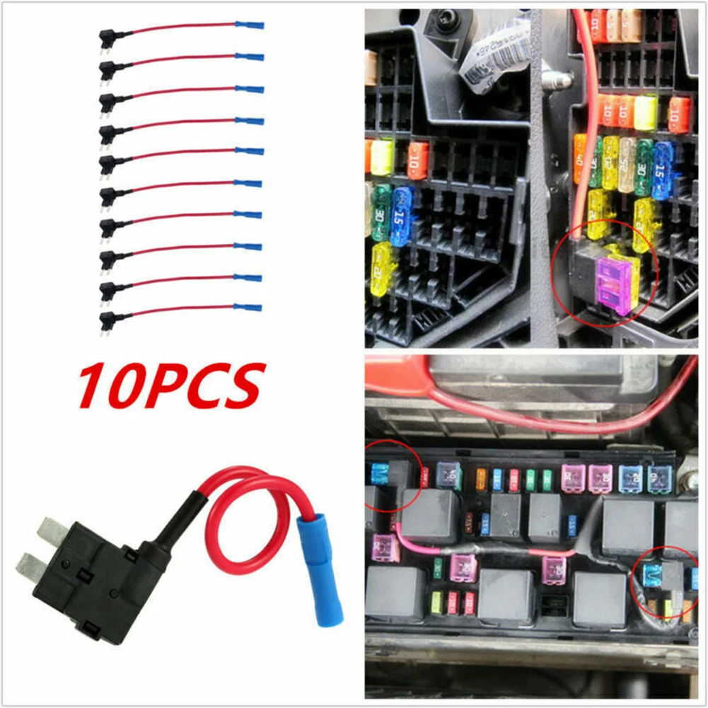 

10pcs ATO ATC Blade Fuse Holder TAP Dual Circuit Adapter Mini/ Small/ Medium Size ABS+Copper Wire Fuses Universal Accessories