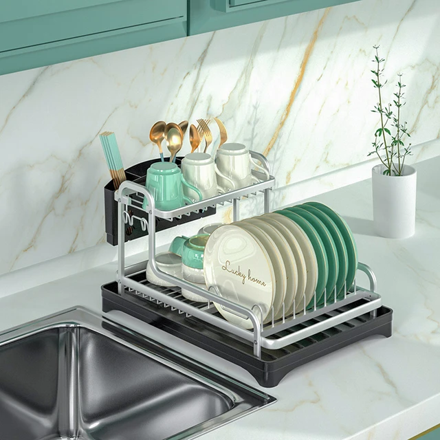 Double Layer Aluminum Alloy Sink Stand Dish Drying Rack Kitchen