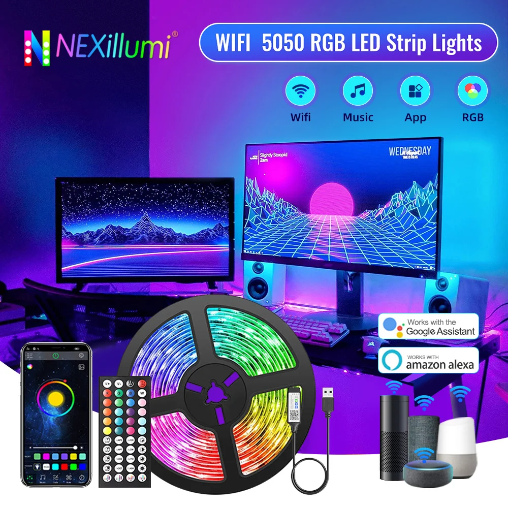 Bande Lumineuse LED RGB 5050, USB, WIFI, Bluetooth, 1m-10m, Diviseur de  Musique 5V, Ruban Flexible, Alexa, Intelligente, pour Décoration de Salle  de ix - AliExpress