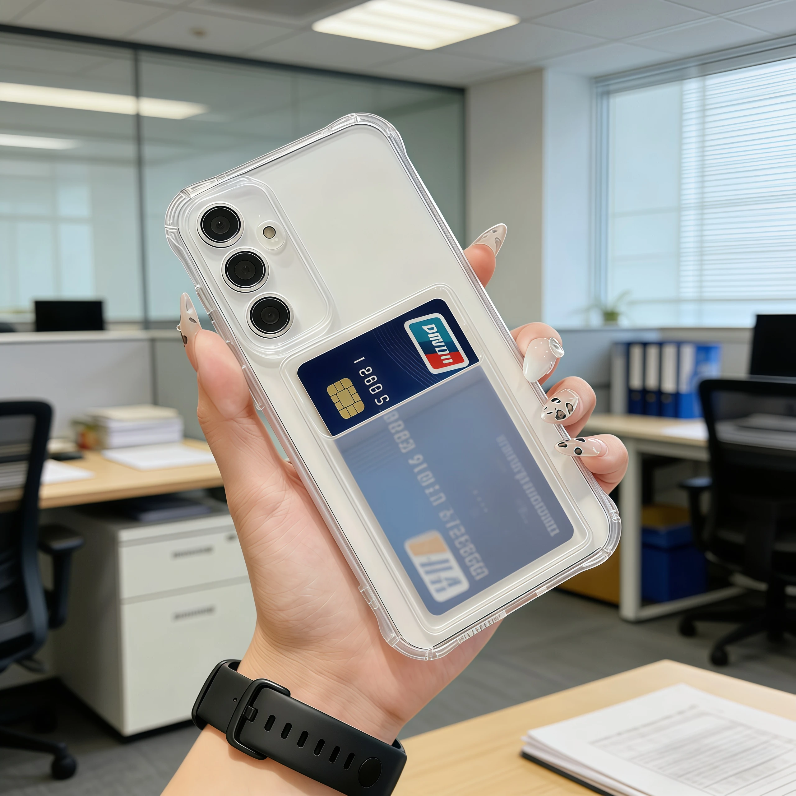 Shockproof Clear Silicone Phone Case with Card Slot Back Cover